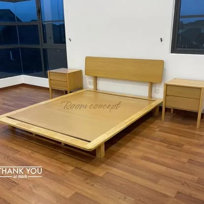 Room Concept Furnishing wooden bed frame in a bedroom