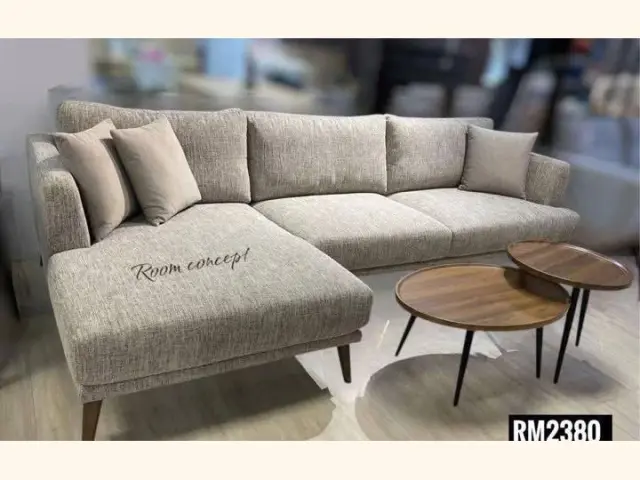 Room Concept Furnishing TikTok grey L-shape sofa with ottoman