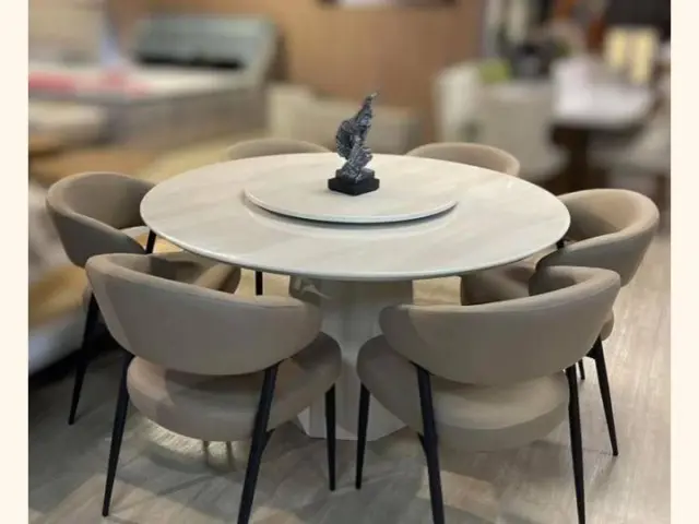 Room Concept Furnishing TikTok round stone-look dining set
